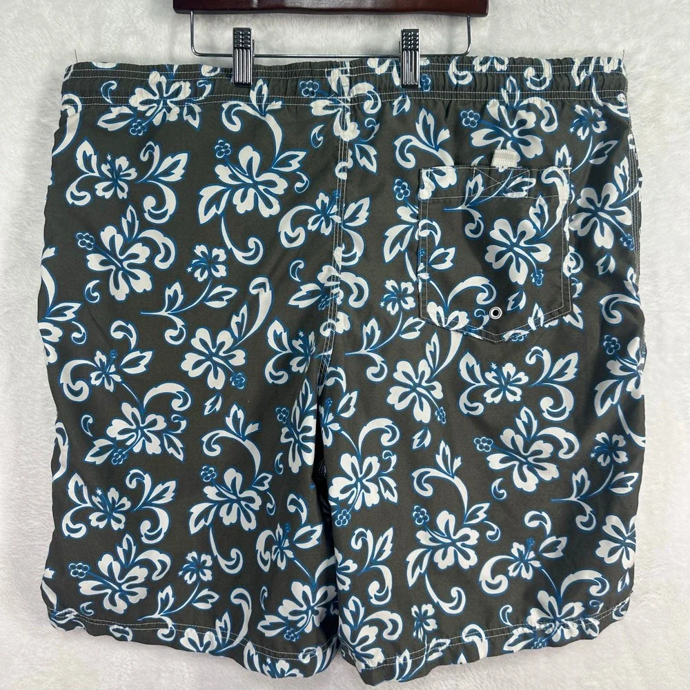 OP Ocean Pacific Board Surf Swim Trunks Mens L Gray Blue Floral Hibiscus